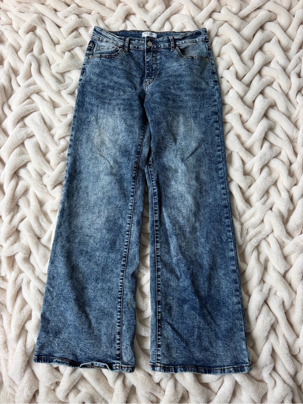 High-Rise Wide Leg Flare Jeans in Washed Blue